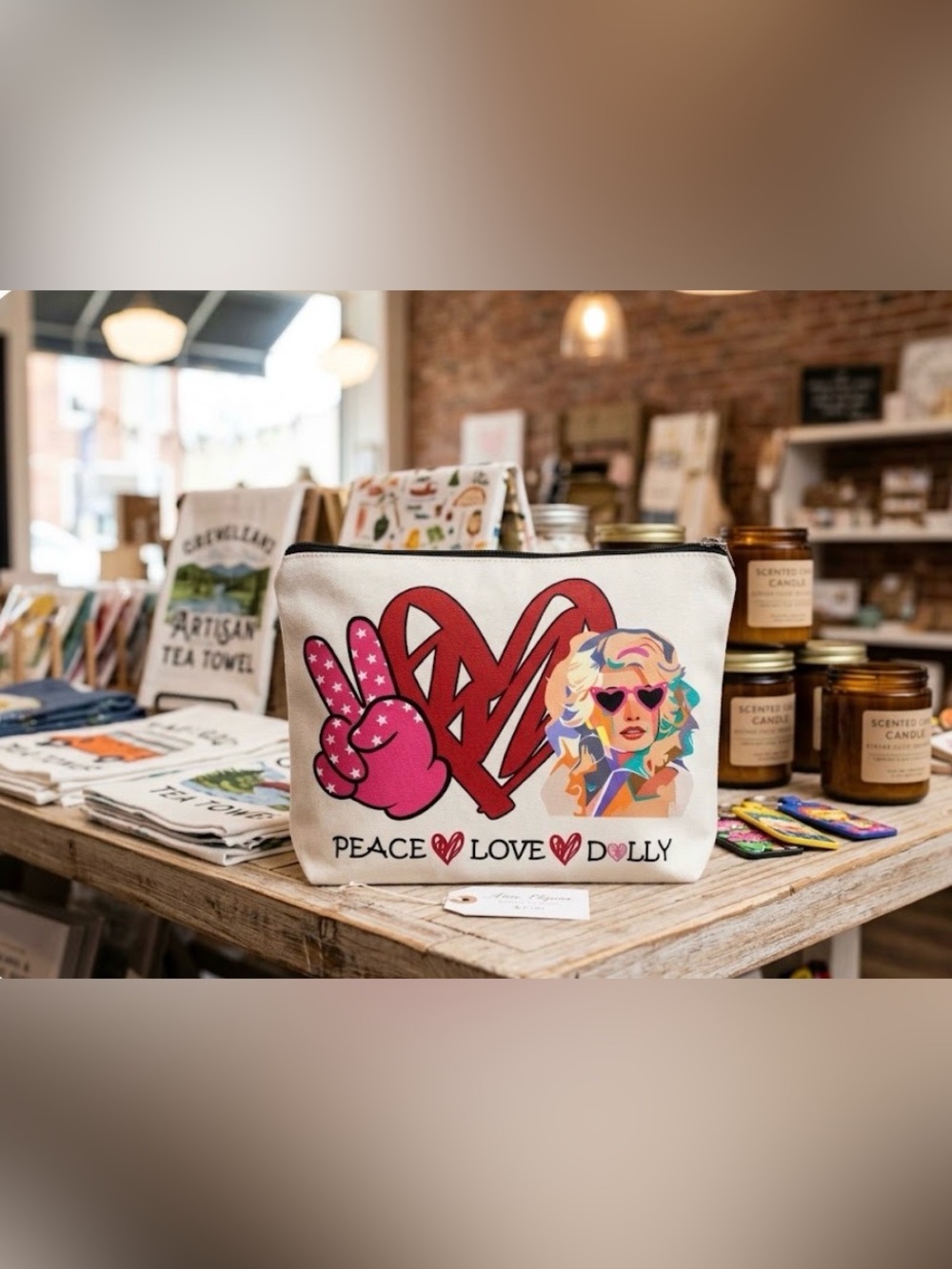 2-Sided Peace Love Dolly Parton Zip makeup bag or pouch for just about Anything!